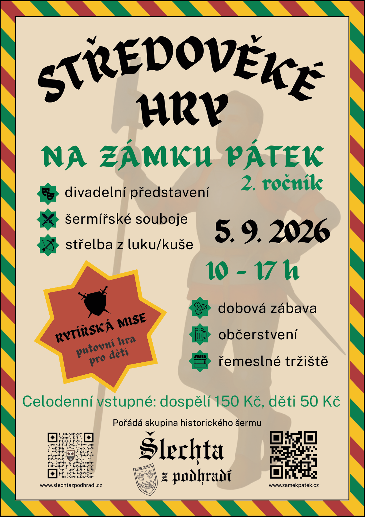 Plakát Středověké hry na zámku Pátek 2026